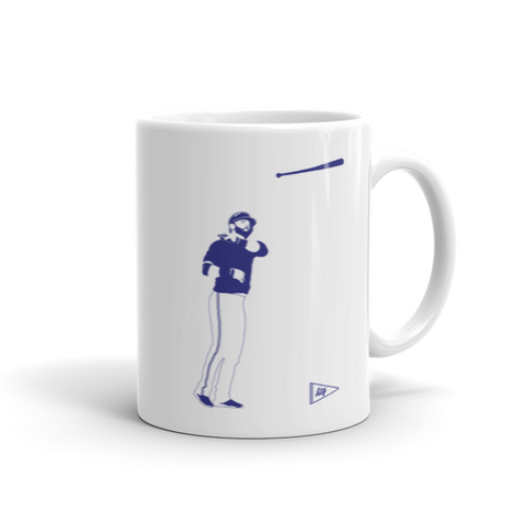 White mug with blue José Bautista Bat Flip image